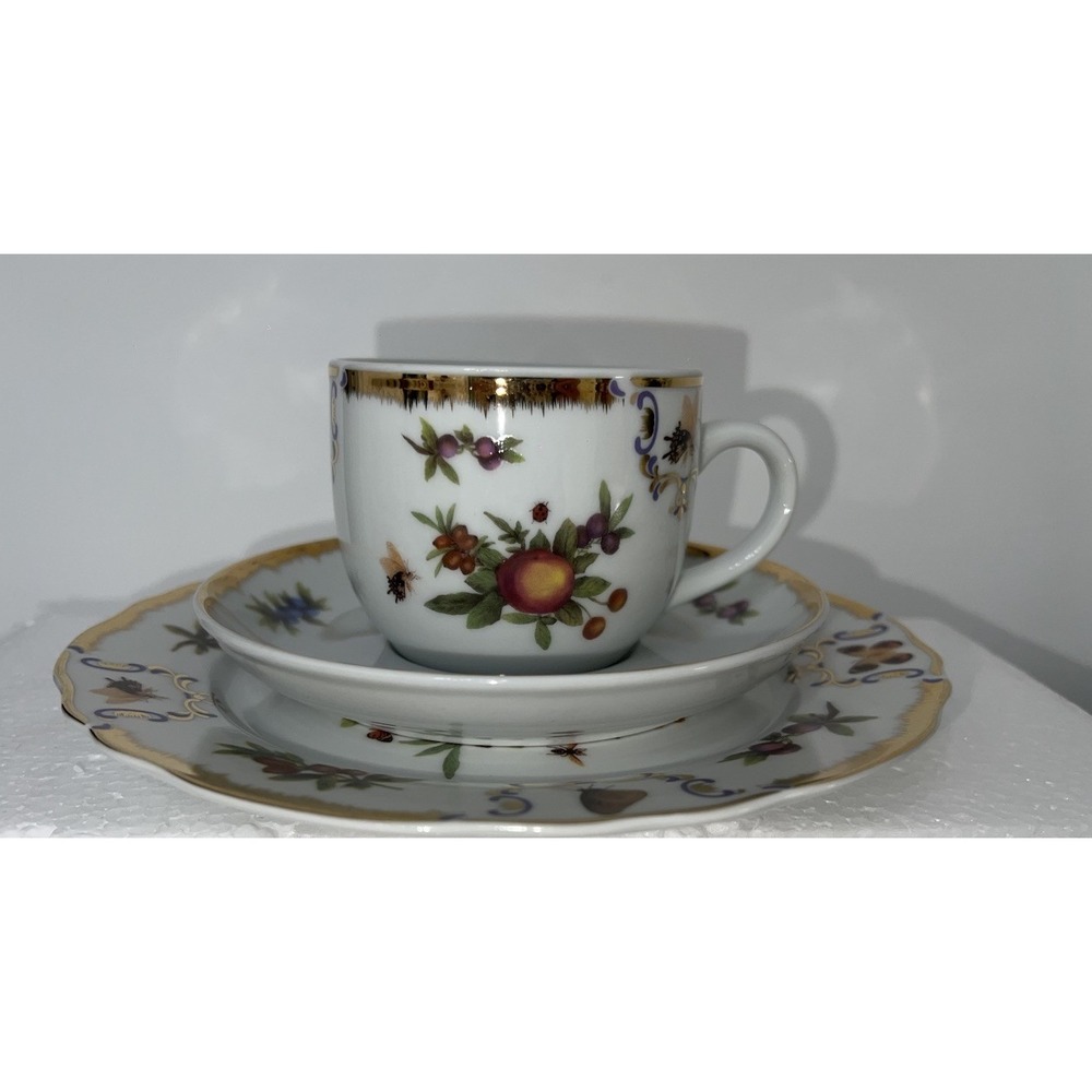 (..9) Set Of 3 PiecesVictoria Royale Set Cup Mug Saucer Butterflies Fruit Leaves